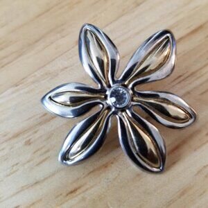 Vintage Silver and Gold Flower brooch with rhinestone center